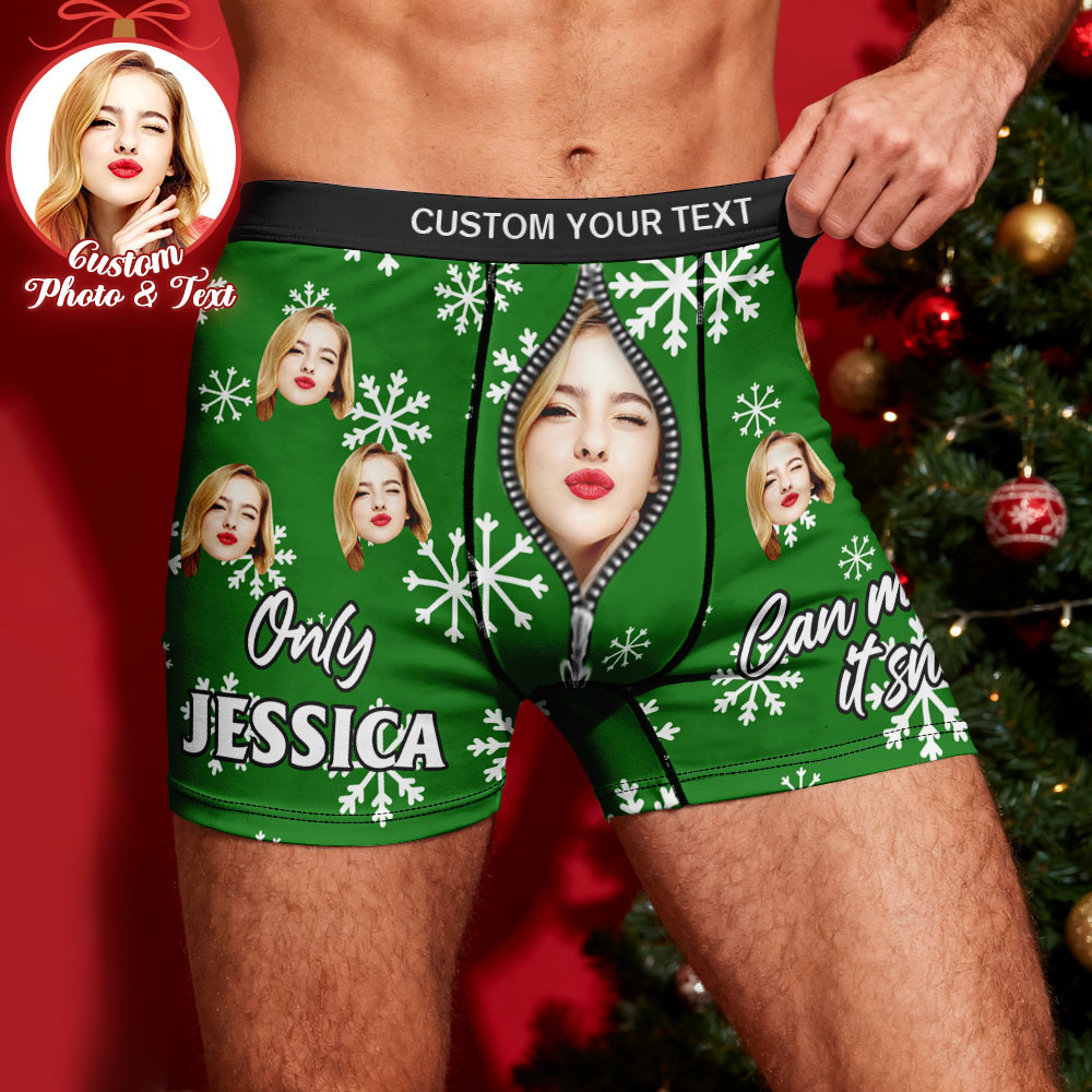Custom Face Men's Boxer Underwear Only You Can Make it Snow Funny Boxer Gift Personalized Photo Name Men's Boxer Briefs Christmas Gift - MyFaceSocksAU