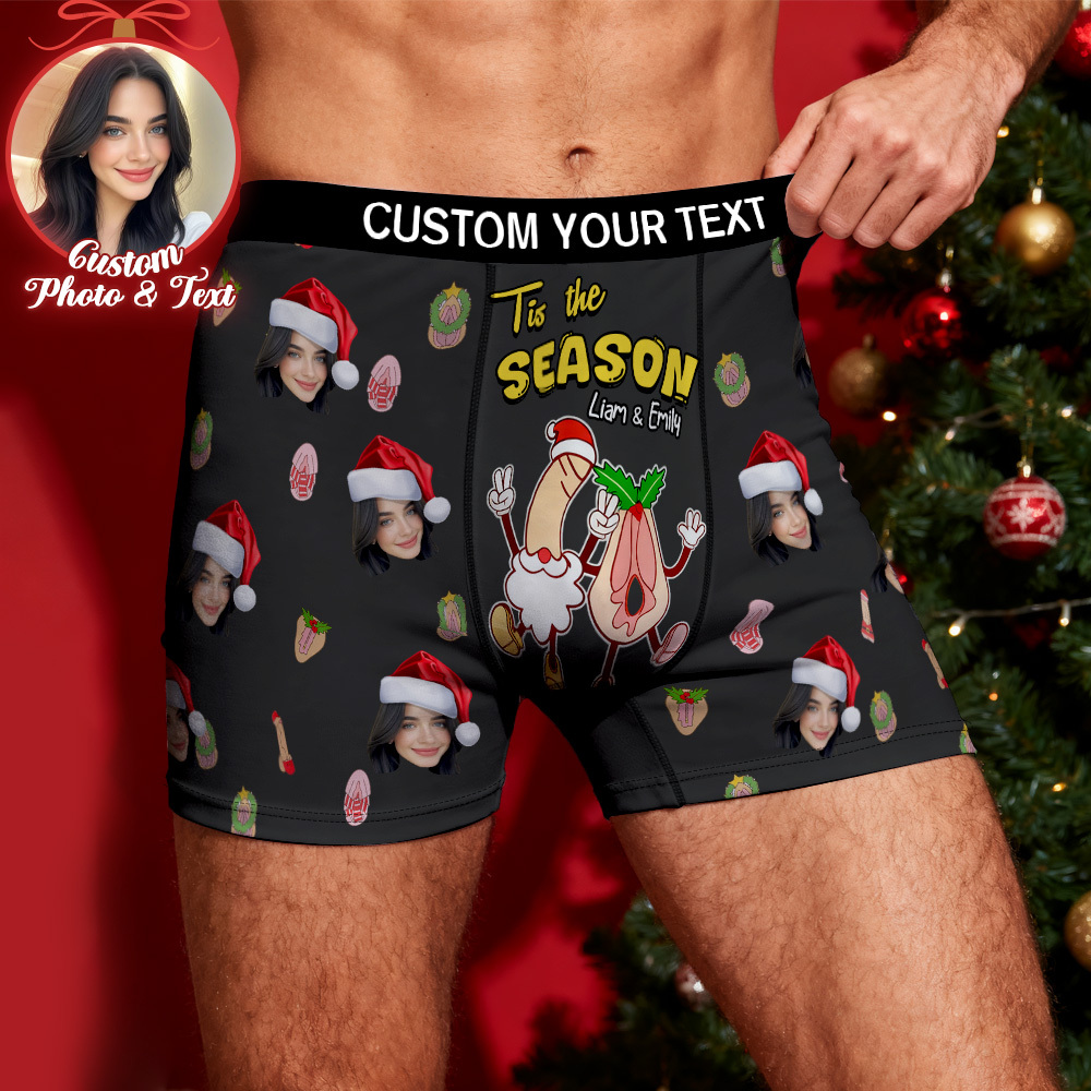 Custom Face Men's Boxer Underwear Tis the SEASON Boxer Gift Personalized Photo Name Men's Boxer Briefs Christmas Gift - MyFaceSocksAU