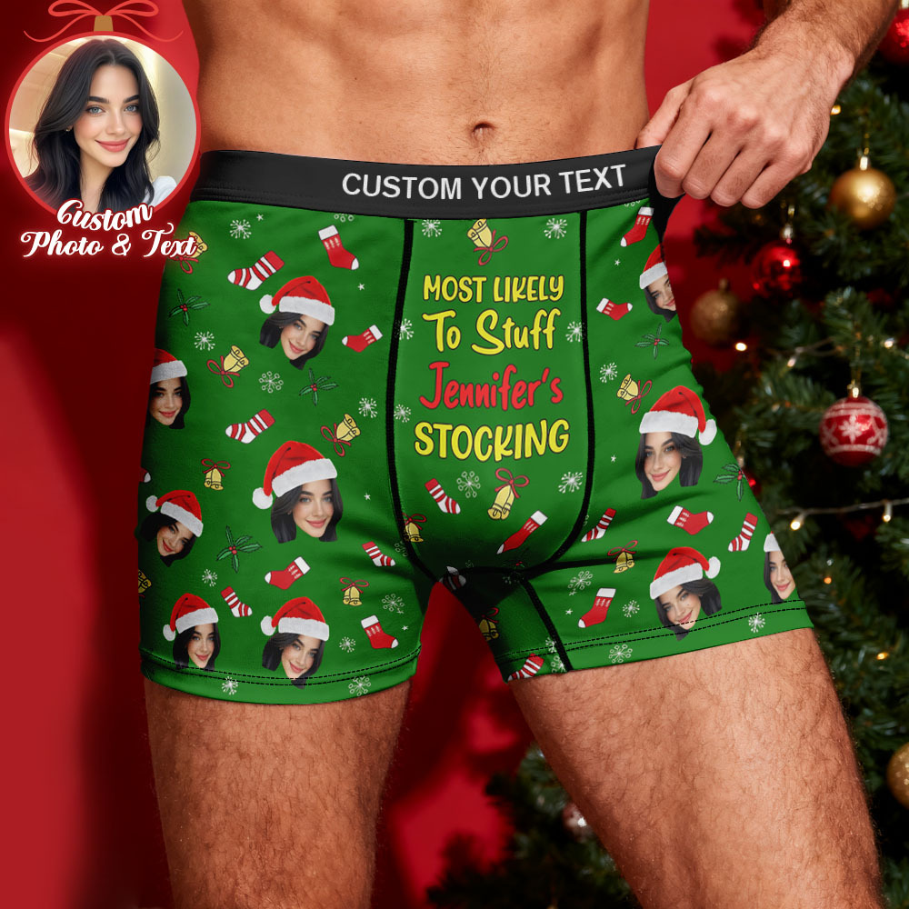 Custom Face Men's Boxer Underwear MOST LIKELY To Stuff Your STOCKING Black Boxer Gift Personalized Photo Funny Men's Boxer Briefs - MyFaceSocksAU