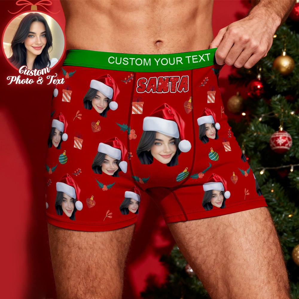 Custom Face Men's Boxer Underwear Santa Gift  Bell Personalized Photo Funny Men's Boxer Briefs - MyFaceSocksAU