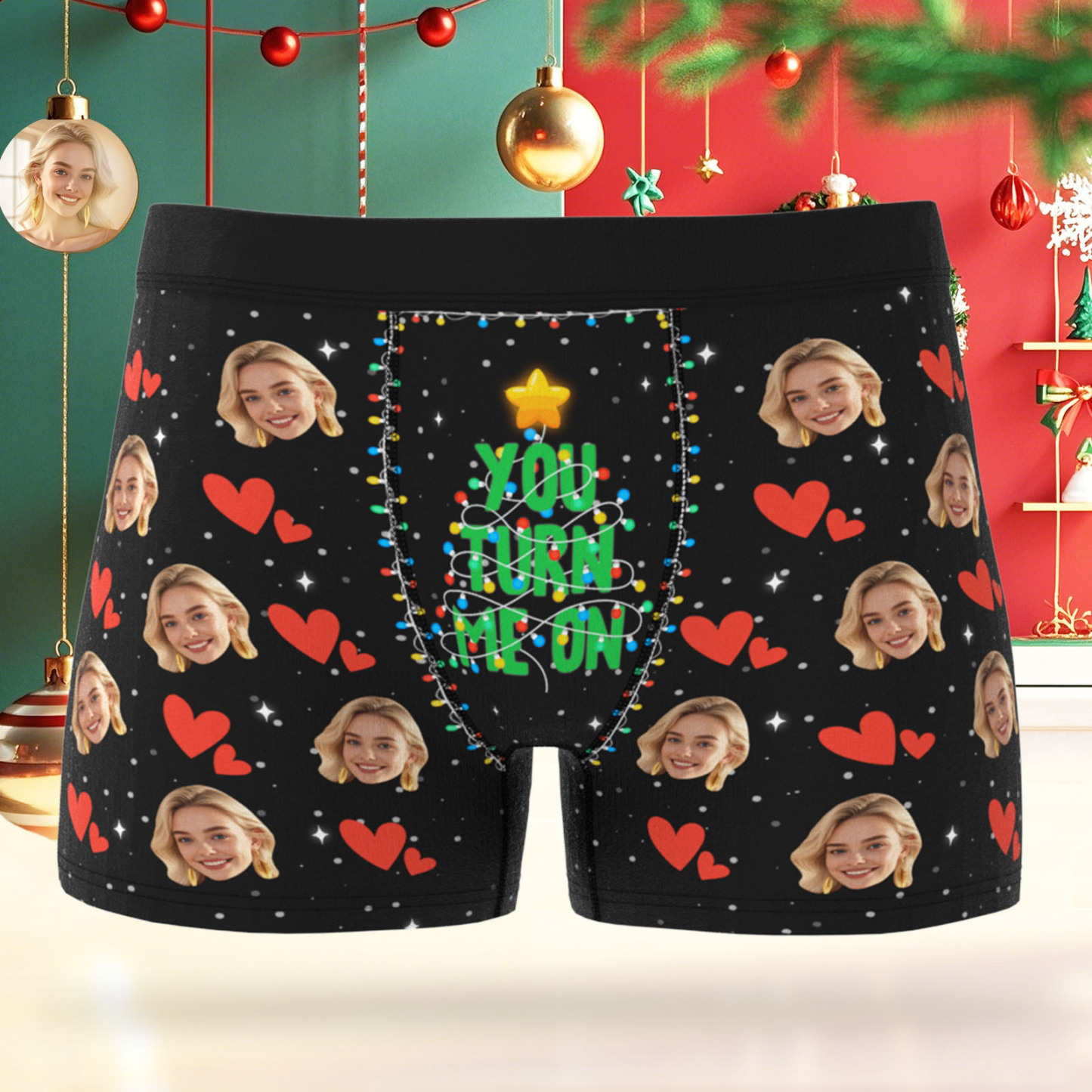 Custom Face Men's Boxer Underwear Santa Gift You Turn Me On Personalized Photo Funny Men's Boxer Briefs Christmas Valentine Christmas Gift - MyFaceSocksAU