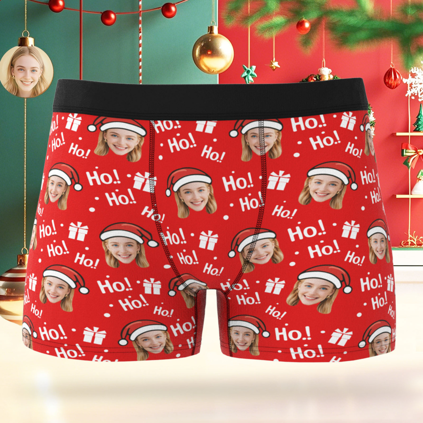 Custom Face Men's Boxer Underwear Santa Gift HoHo Christmas Gift Box Underwear Personalized Photo Funny Men's Boxer Briefs Christmas Valentine Christmas Gift - MyFaceSocksAU