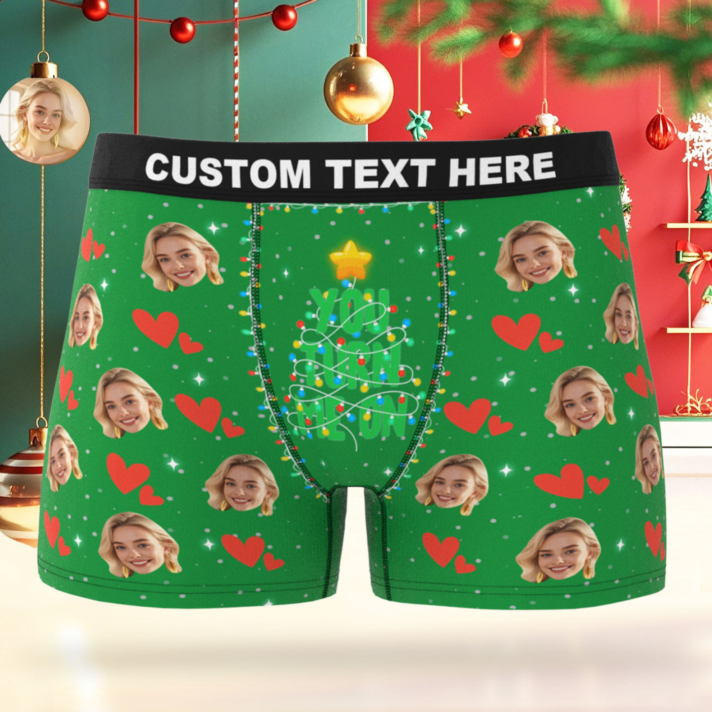 Custom Face Men's Boxer Underwear Santa Gift You Turn Me On Personalized Photo Funny Men's Boxer Briefs Christmas Valentine Christmas Gift - MyFaceSocksAU
