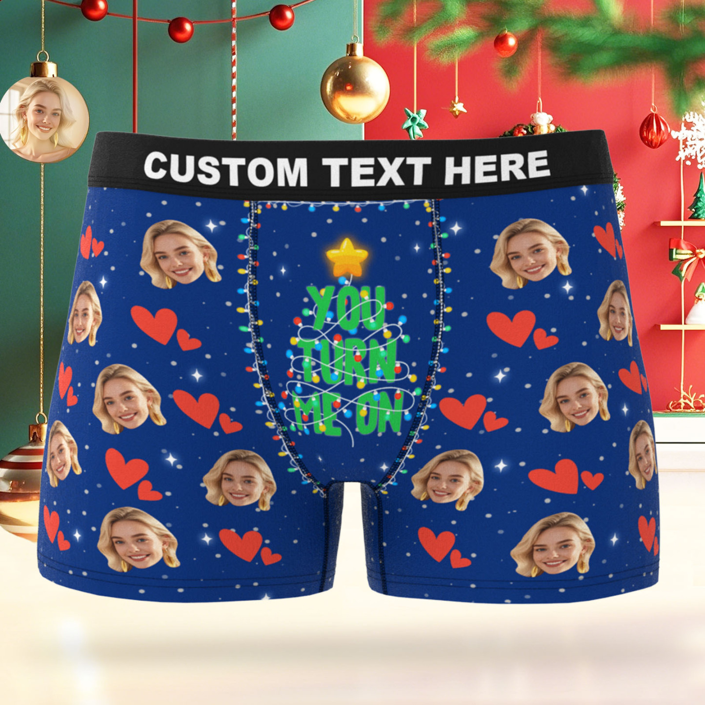 Custom Face Men's Boxer Underwear Santa Gift You Turn Me On Personalized Photo Funny Men's Boxer Briefs Christmas Valentine Christmas Gift - MyFaceSocksAU