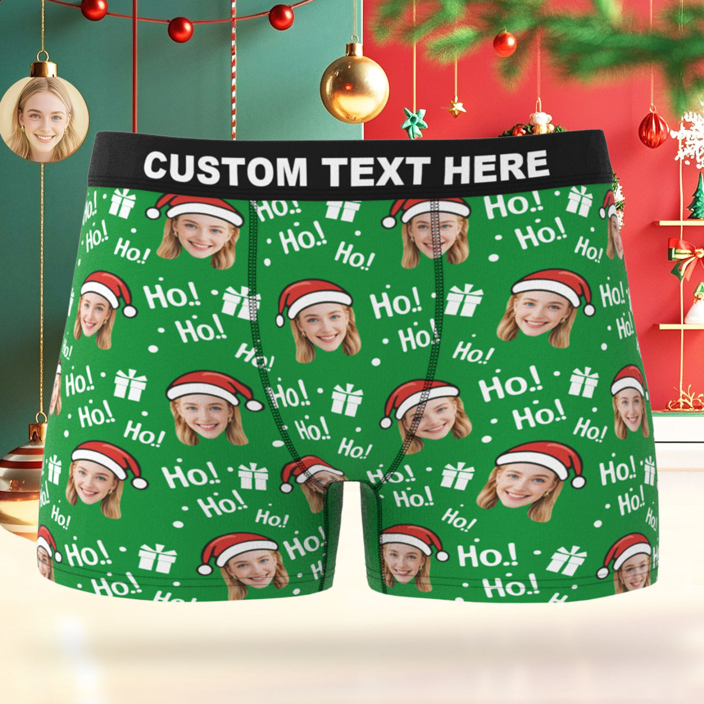 Custom Face Men's Boxer Underwear Santa Gift HoHo Christmas Gift Box Underwear Personalized Photo Funny Men's Boxer Briefs Christmas Valentine Christmas Gift - MyFaceSocksAU