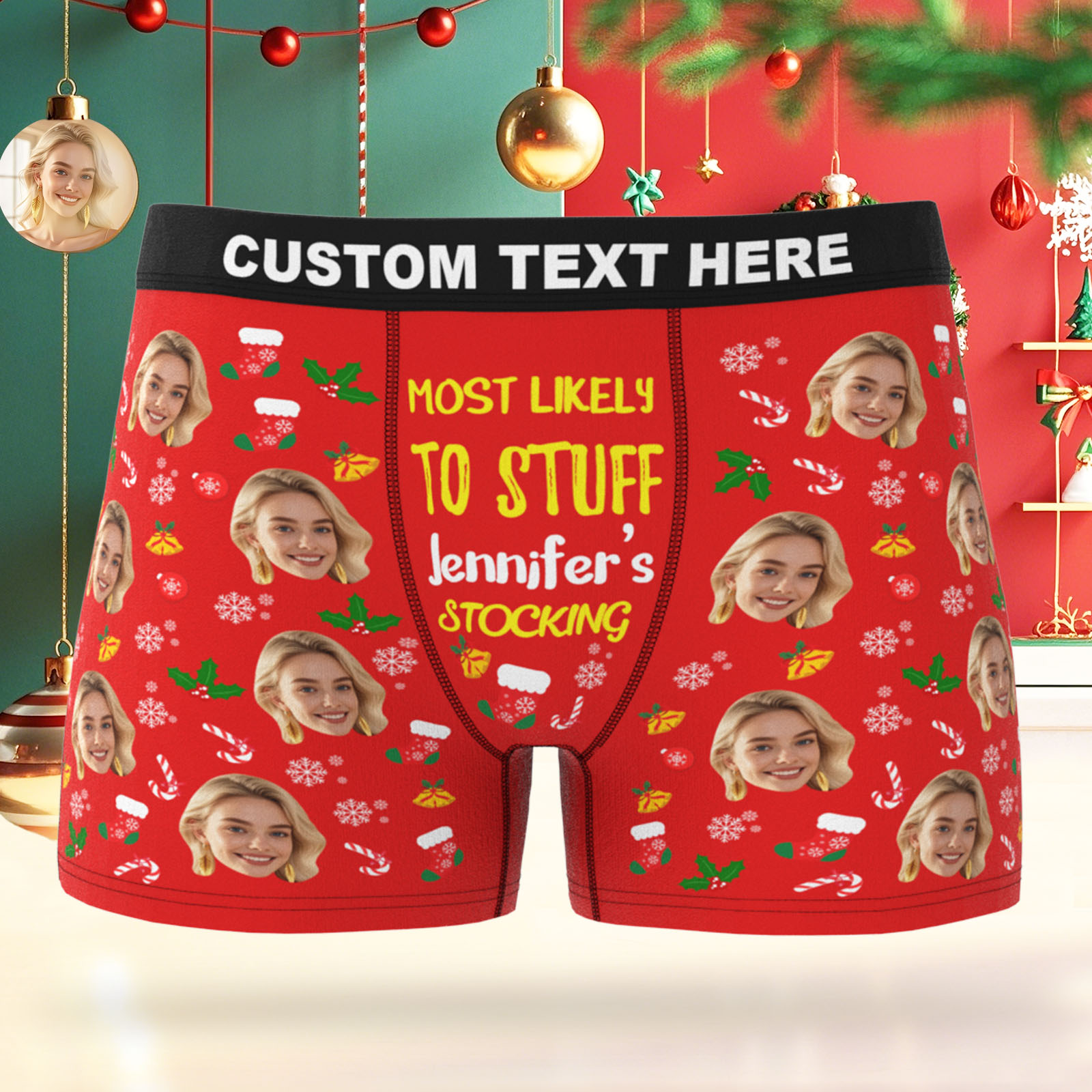 Custom Face Men's Boxer Underwear MOST LIKELY TO STUFF STOCKING Underwear Personalized Photo Funny Men's Boxer Briefs Christmas Valentine Gift