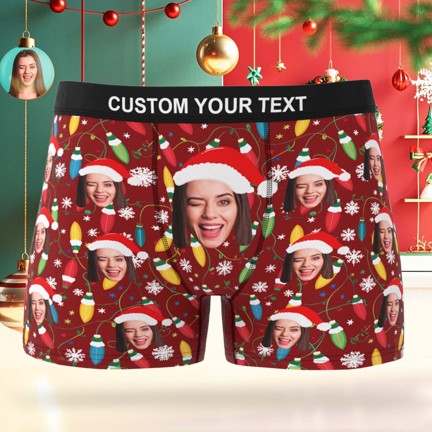 Custom Face Men's Boxer Underwear Snowflake Santa Claus Personalized Photo Funny Men's Boxer Briefs Christmas Gift - MyFaceSocksAU