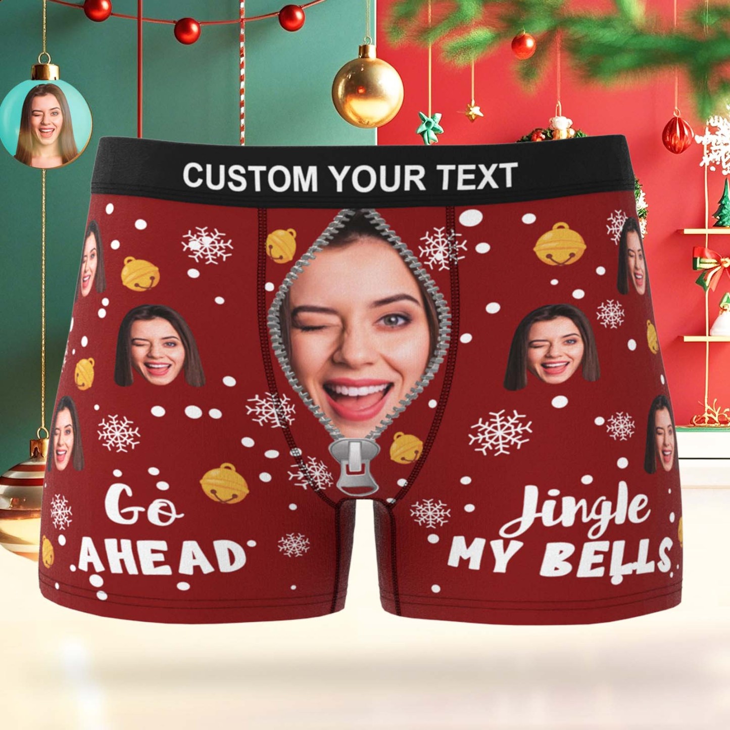 Custom Face Men's Boxer Underwear Snowflake Santa Claus Personalized Photo Funny Men's Boxer Briefs Christmas Gift - MyFaceSocksAU