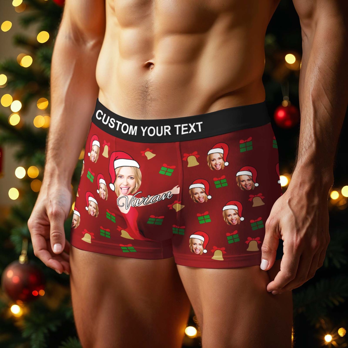 Custom Face Men's Boxer Underwear Snowflake Santa Claus Personalized Photo Funny Men's Boxer Briefs Christmas Gift - MyFaceSocksAU