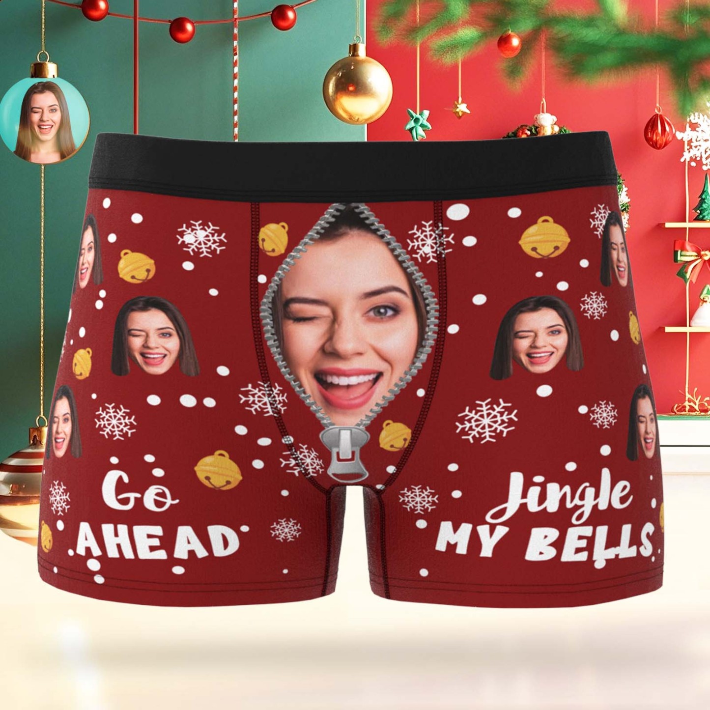 Custom Face Men's Boxer Underwear Snowflake Santa Claus Personalized Photo Funny Men's Boxer Briefs Christmas Gift - MyFaceSocksAU