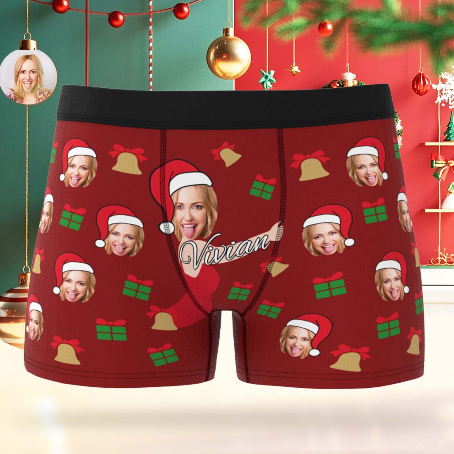 Custom Face Men's Boxer Underwear Snowflake Santa Claus Personalized Photo Funny Men's Boxer Briefs Christmas Gift - MyFaceSocksAU