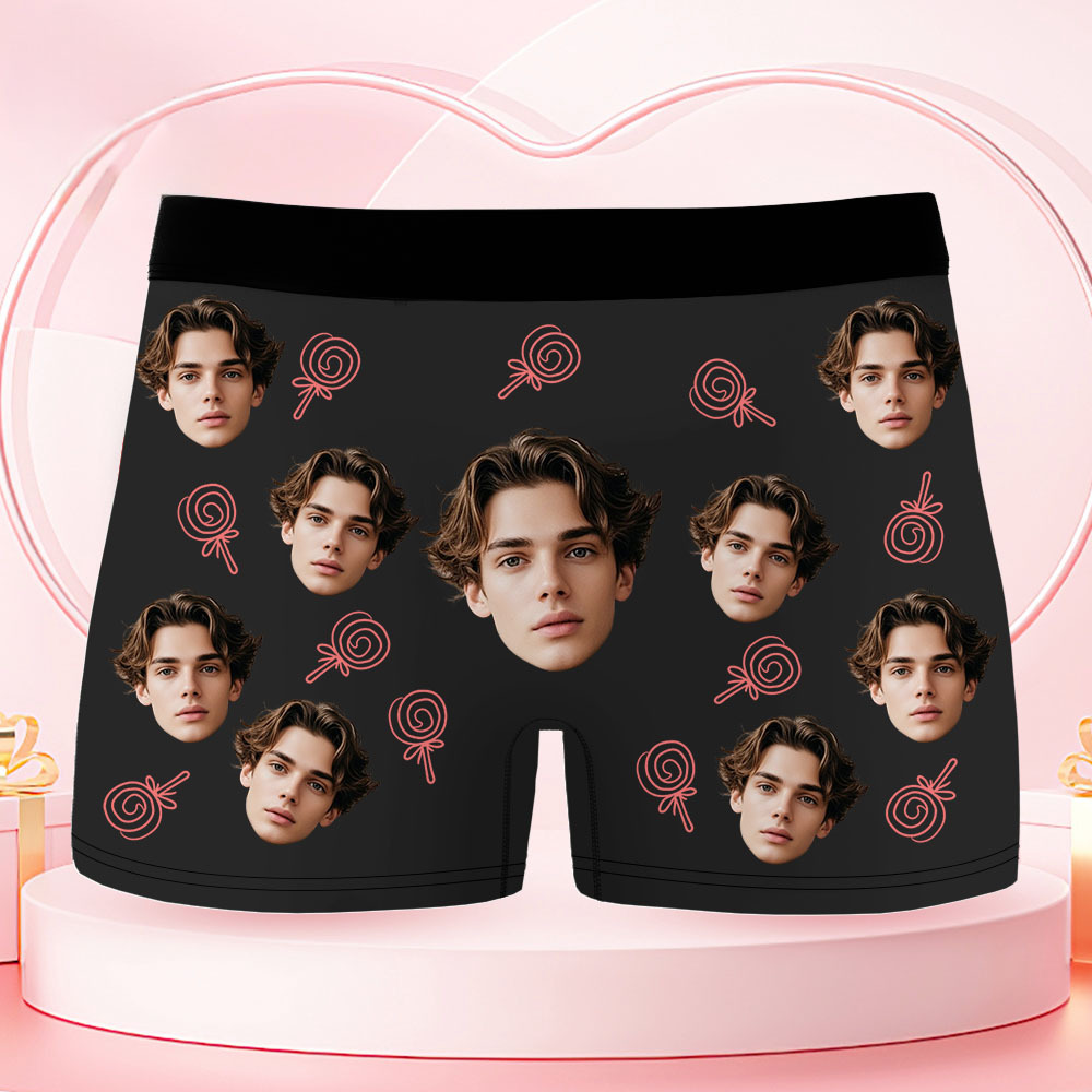 Custom Face Men's Boxer Underwear Her Lollipop Boxer Gift Personalized Photo Funny Men's Boxer Briefs - MyFaceSocksAU