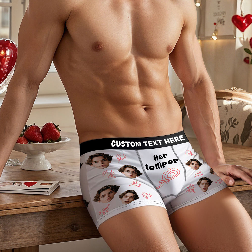 Custom Face Men's Boxer Underwear Her Lollipop Boxer Gift Personalized Photo Funny Men's Boxer Briefs - MyFaceSocksAU