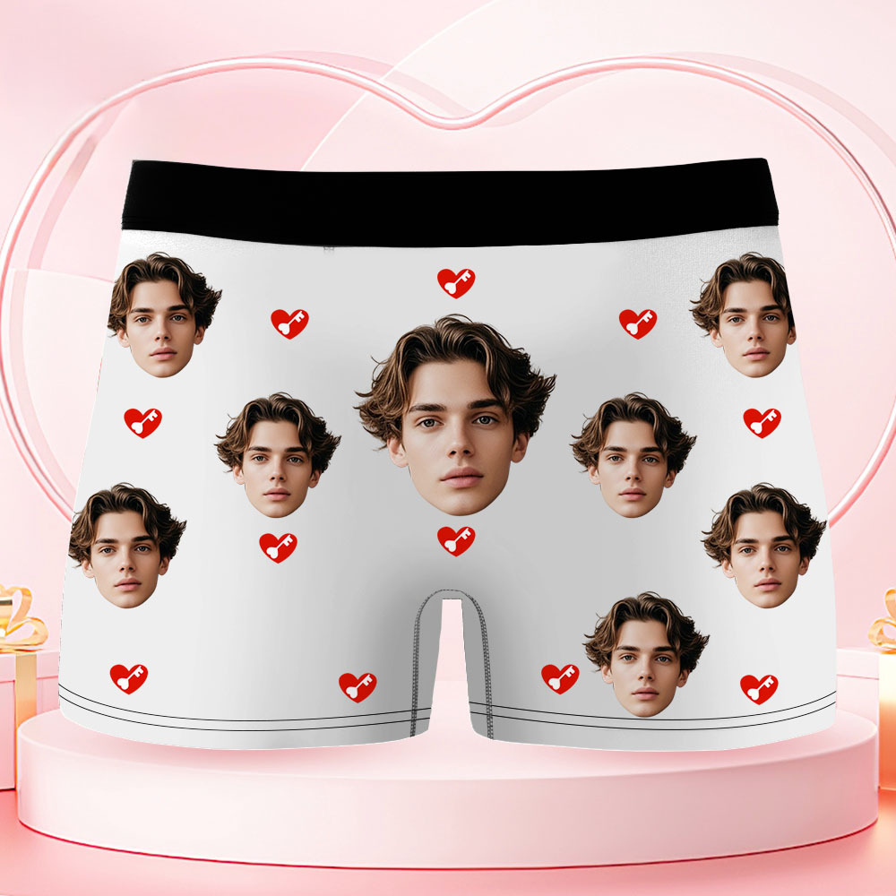 Custom Face Men's Boxer Underwear HER KEY Red Lips And Key Boxer Gift Personalized Photo Funny Men's Boxer Briefs - MyFaceSocksAU