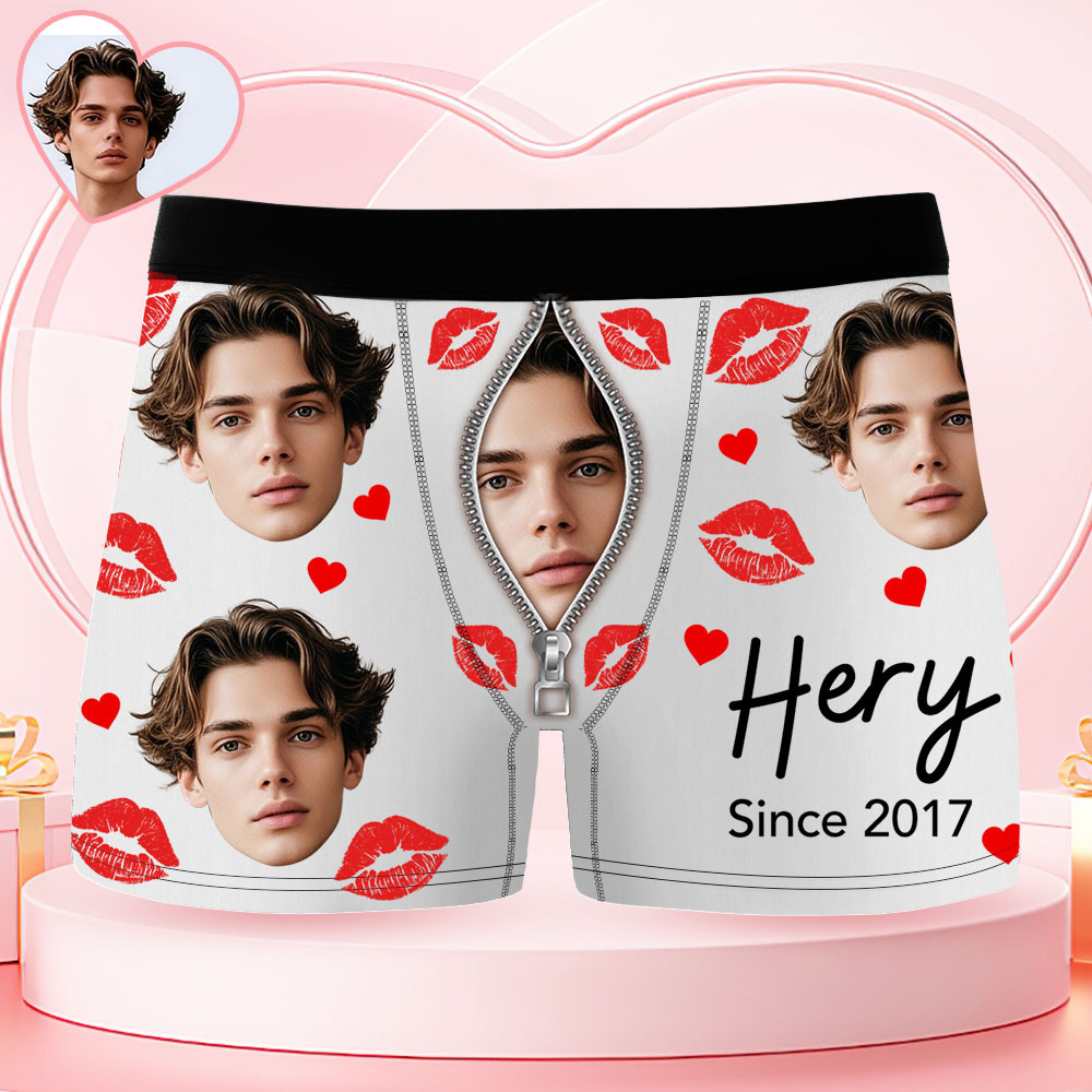Custom Face Men's Boxer Underwear Her Since Year Black Boxer Gift Personalized Photo Funny Men's Boxer Briefs - MyFaceSocksAU