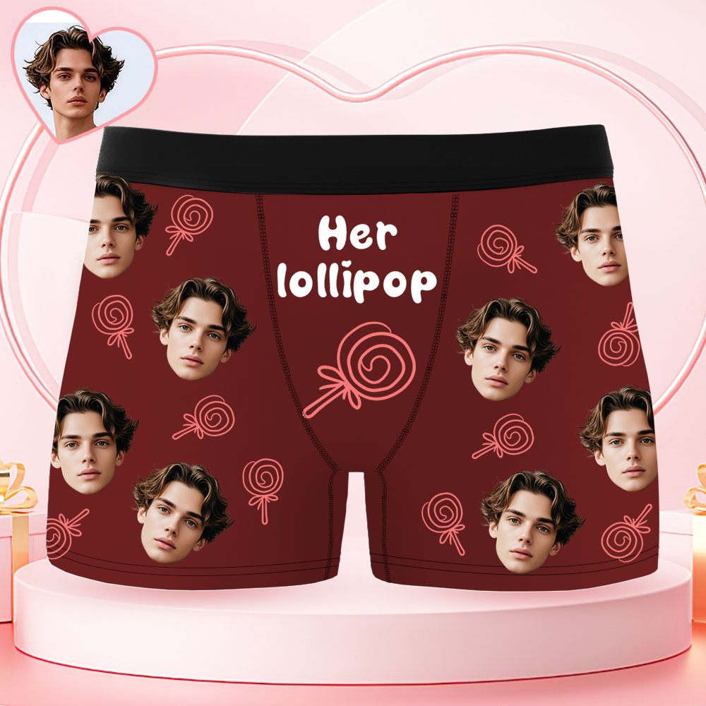 Custom Face Men's Boxer Underwear Her Lollipop Boxer Gift Personalized Photo Funny Men's Boxer Briefs - MyFaceSocksAU