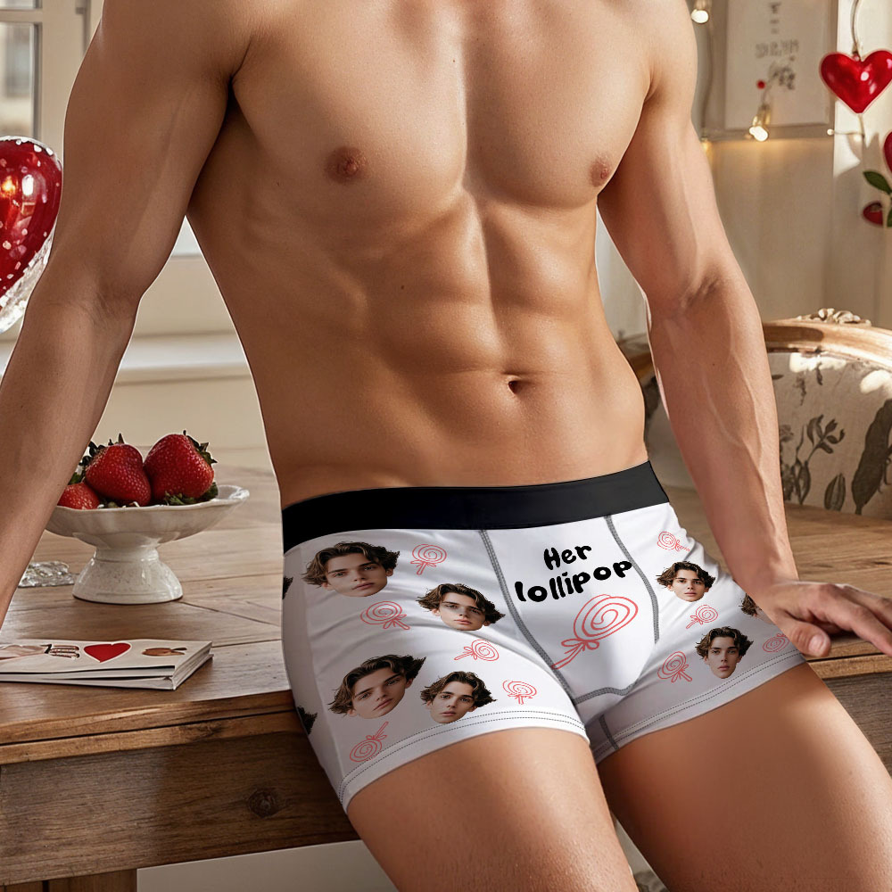 Custom Face Men's Boxer Underwear Her Lollipop Boxer Gift Personalized Photo Funny Men's Boxer Briefs - MyFaceSocksAU