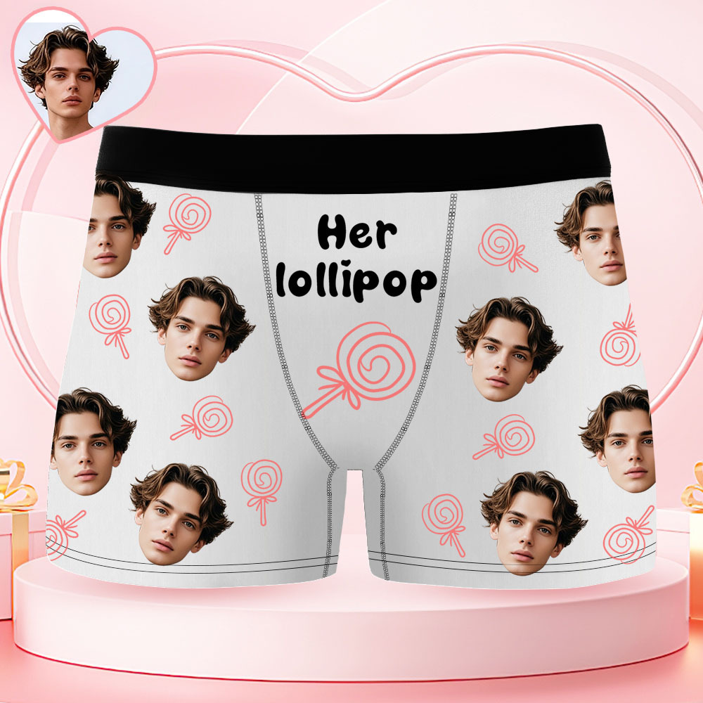 Custom Face Men's Boxer Underwear Her Lollipop Boxer Gift Personalized Photo Funny Men's Boxer Briefs - MyFaceSocksAU