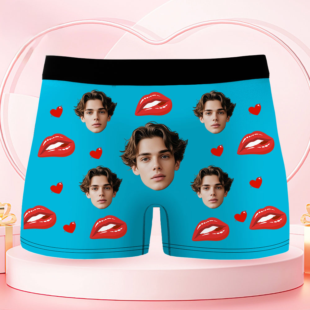 Custom Face Men's Boxer Underwear CAUTION CHOKING HAZARD Red Lip Boxer Gift Personalized Photo Funny Men's Boxer Briefs - MyFaceSocksAU