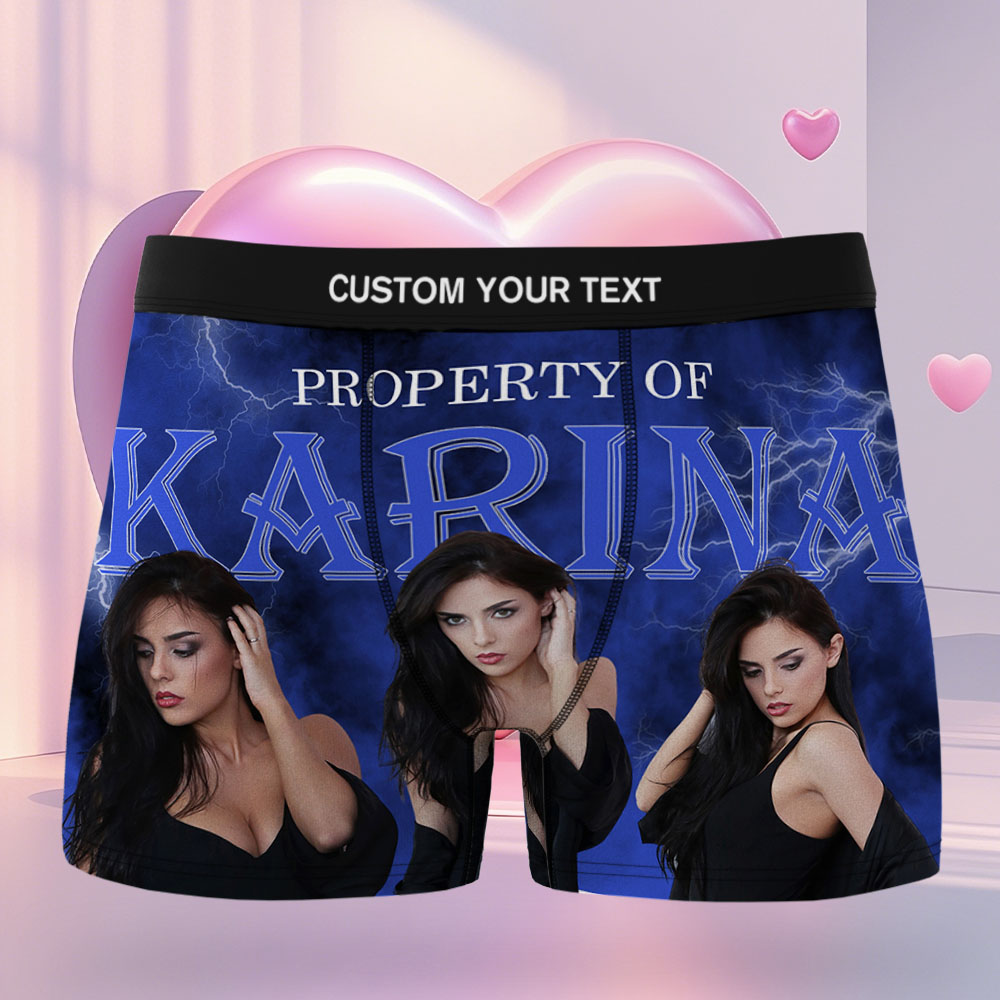 Custom Mens Vintage Photo Blue Boxer Personalized Belt Color Face Boxers Valentines Day Underwear