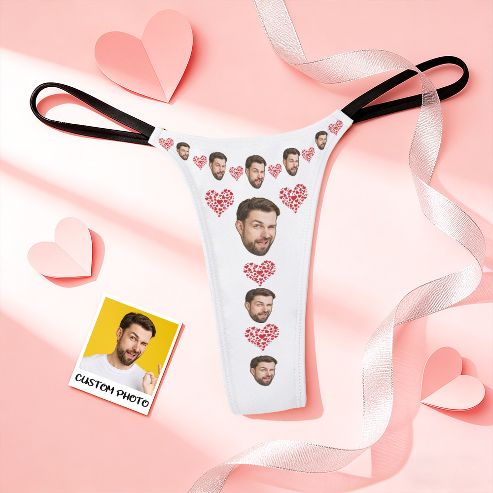 Custom Thongs Photo Panties Funny Underwear Briefs Pink Heart Thong Valentine Gift - MyFaceSocksAU