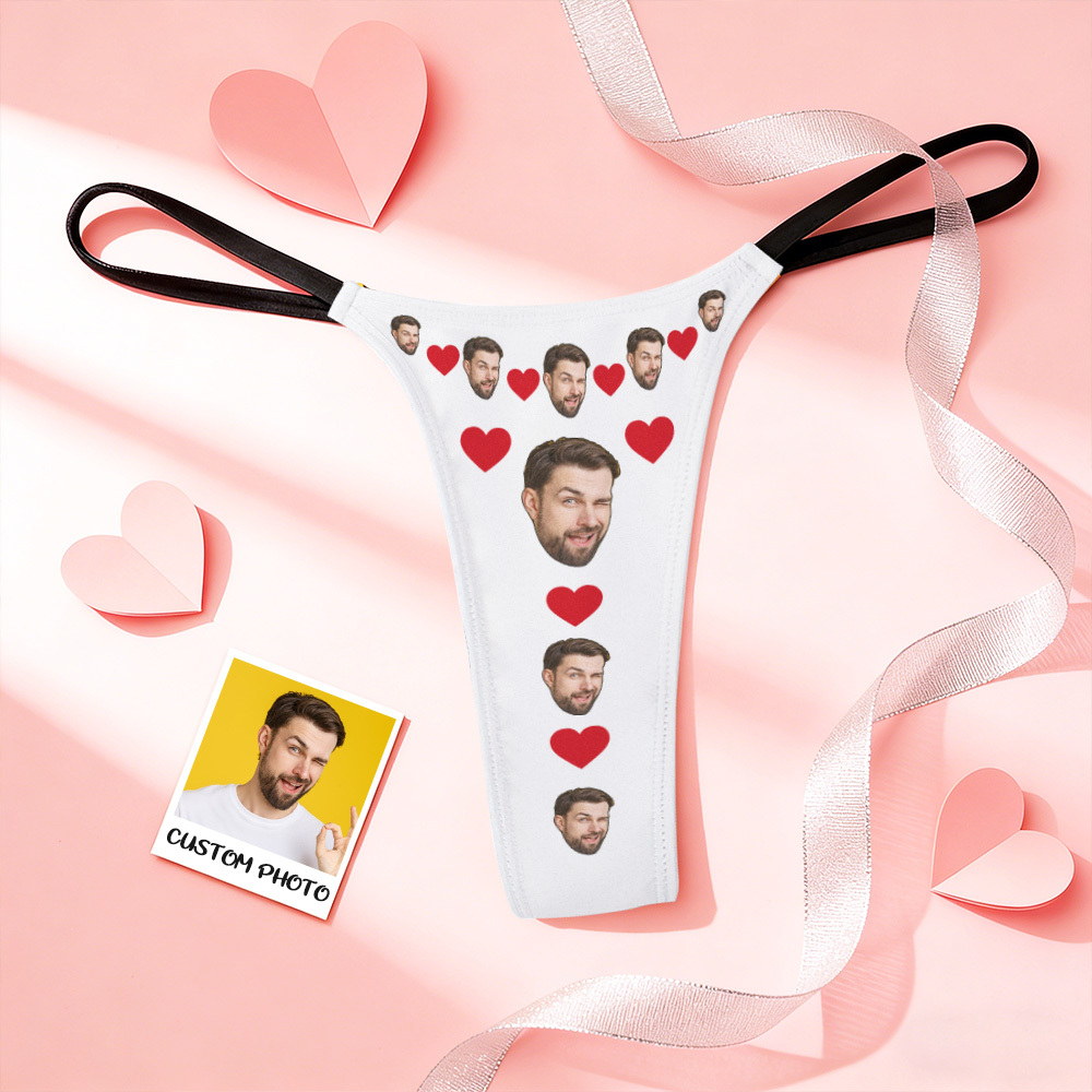 Custom Thongs Photo Panties Funny Underwear Briefs Pink Heart Thong Valentine Gift - MyFaceSocksAU