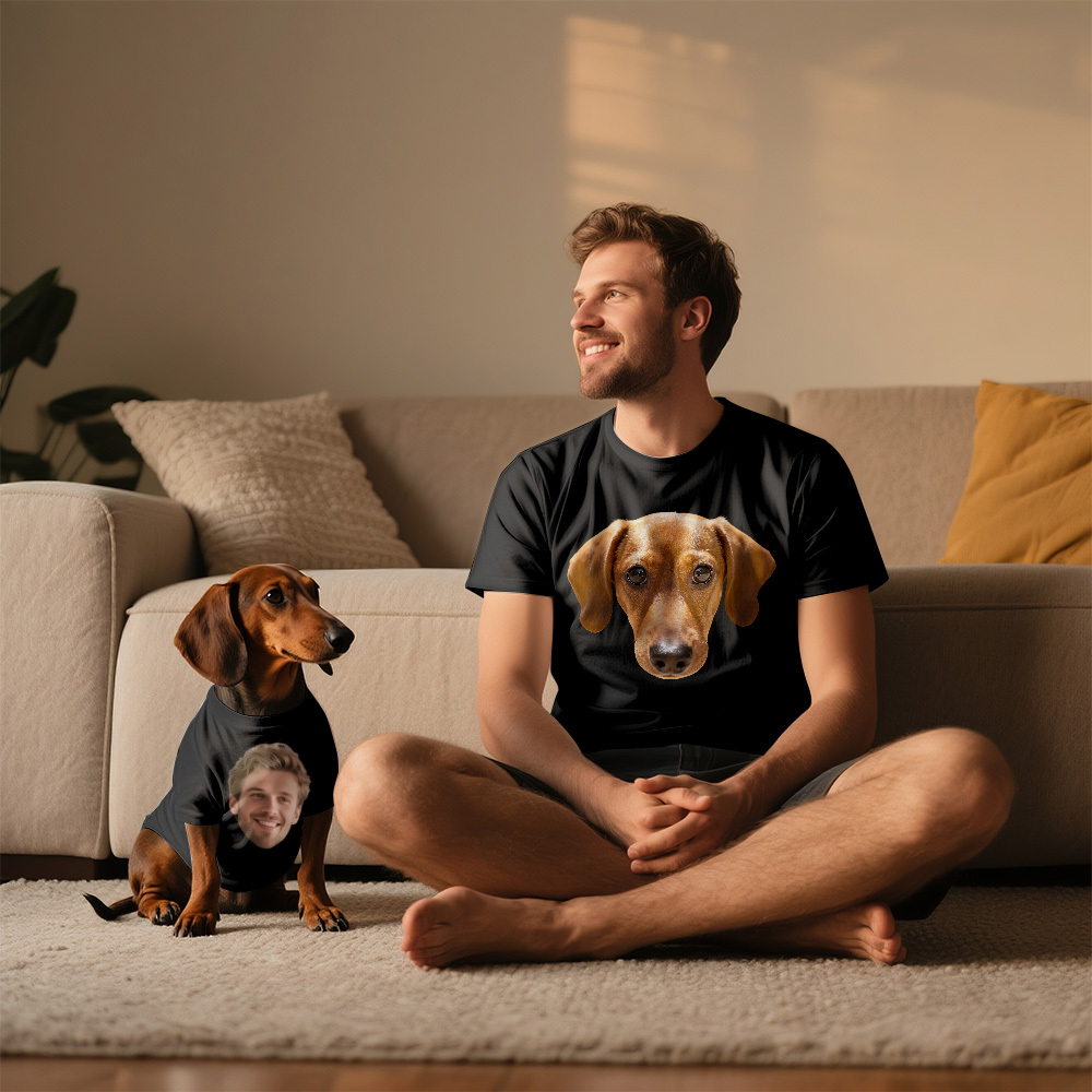 Custom Photo T-Shirt Set Dog and Owner Matching Shirts Personalized Pet Lover Gift - MyFaceSocksAU