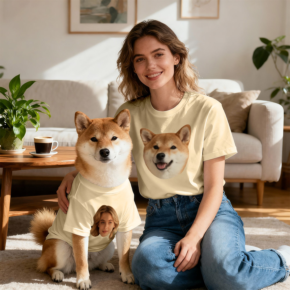 Custom Photo T-Shirt Set Dog and Owner Matching Shirts Personalized Pet Lover Gift - MyFaceSocksAU