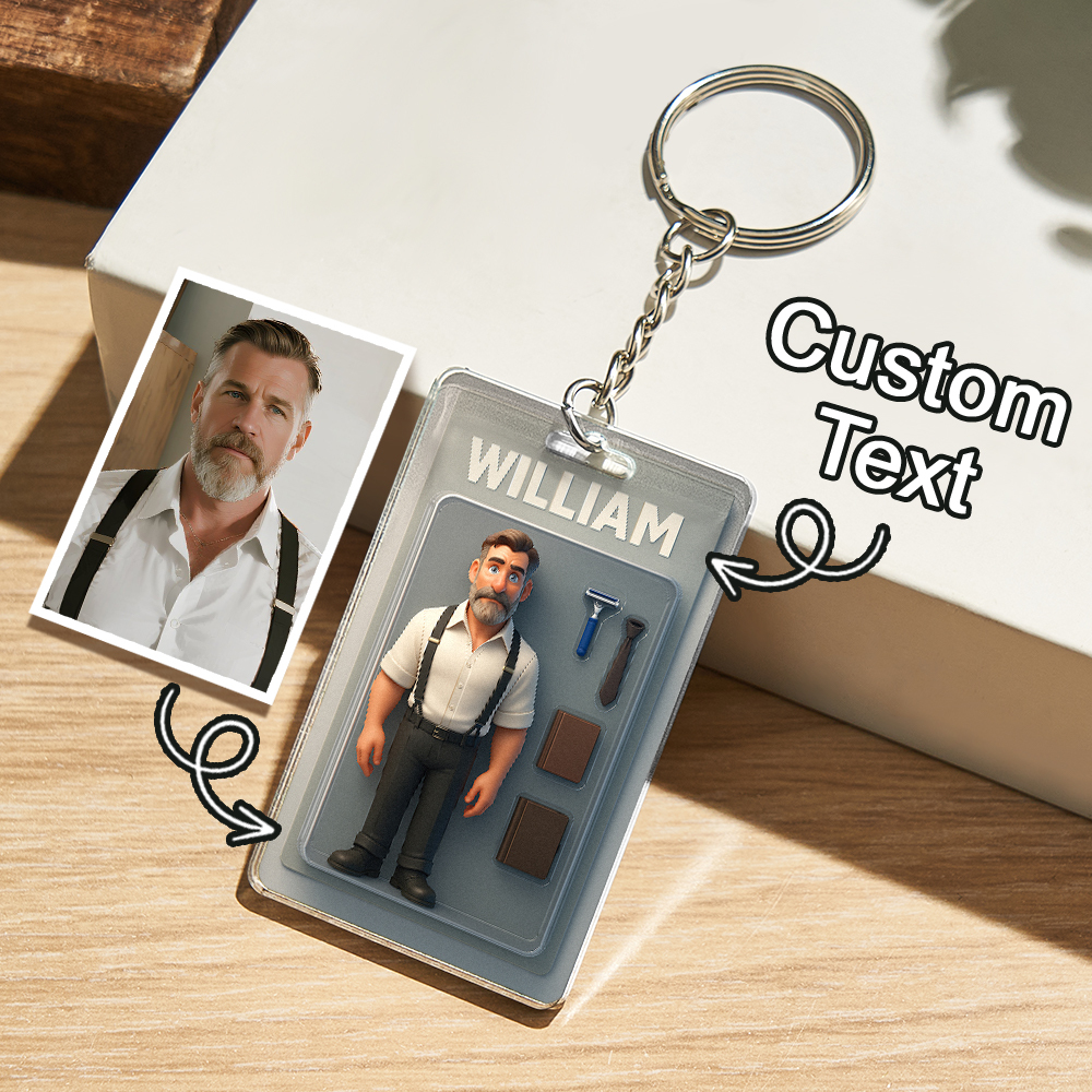 Fully Body Customizable Action Figure Pack Packaging Toy Box Style Art Gift Personalized 2D Printing Acrylic Keychain Gift for Him