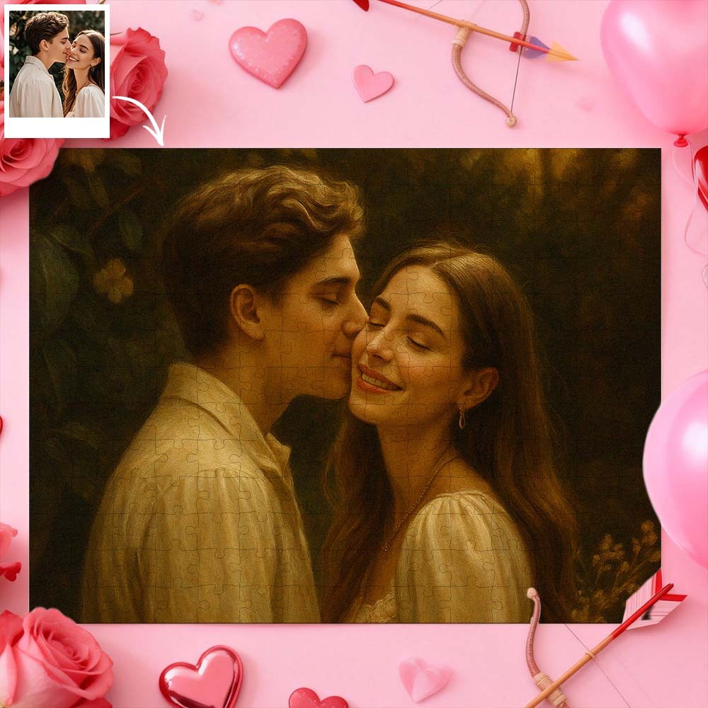 Jigsaw Puzzle Personalized Photo Valentine Gift For Couple Custom Cartoon Style Jigsaw Puzzle - MyFaceSocksAU
