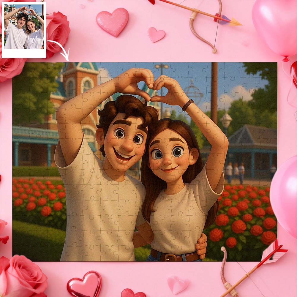 Jigsaw Puzzle Personalized Photo Valentine Gift For Couple Custom Cartoon Style Jigsaw Puzzle - MyFaceSocksAU