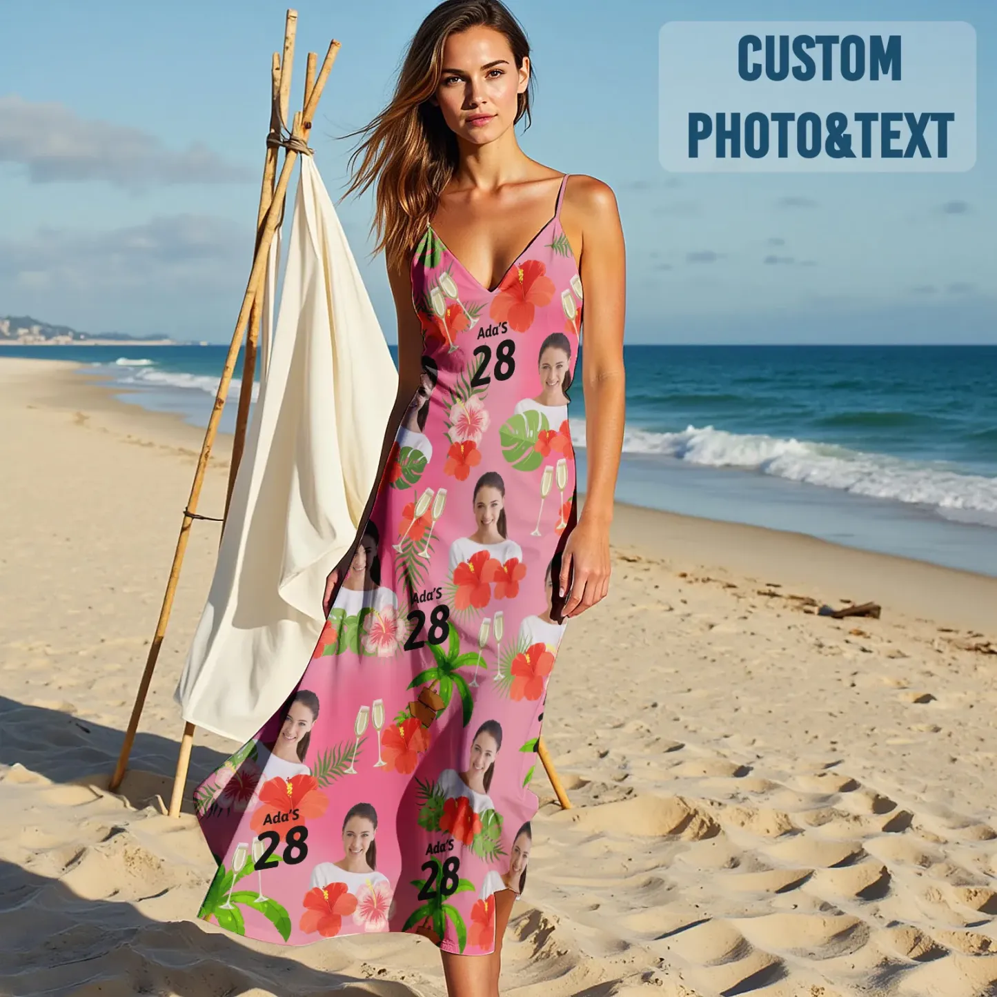 Custom Your Design Sling Hawaiian Style Long Dress Colorful Gift - MyFaceSocksAU