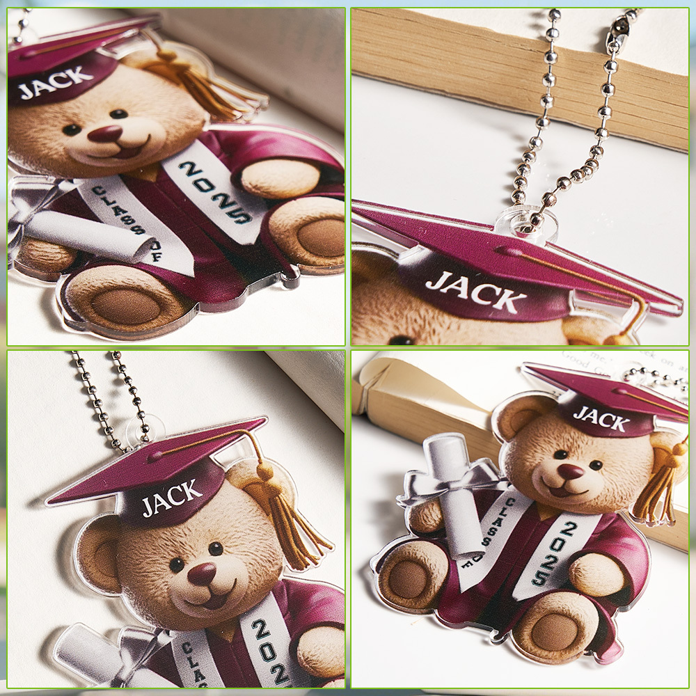 Custom Text Bear Graduation Gift For Family Members Personalized Car Ornament Acrylic Siblings Brothers Sisters - MyFaceSocksAU