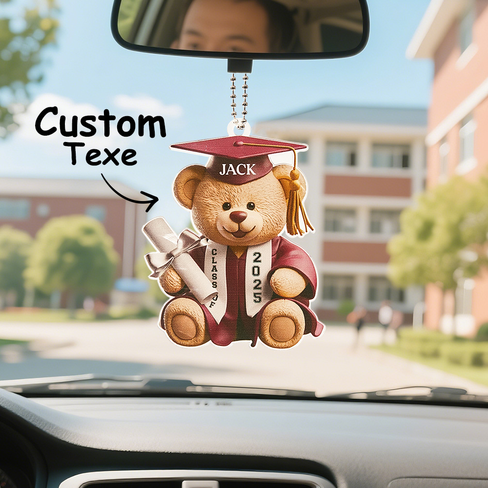 Custom Text Bear Graduation Gift For Family Members Personalized Car Ornament Acrylic Siblings Brothers Sisters - MyFaceSocksAU
