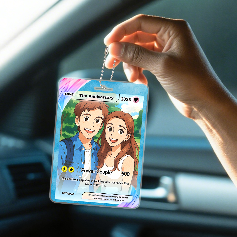 Custom Anniversary Gift For Couple Custom Photo Cartoon Car Ornament Hanging Gift For Boyfriend Husband - MyFaceSocksAU