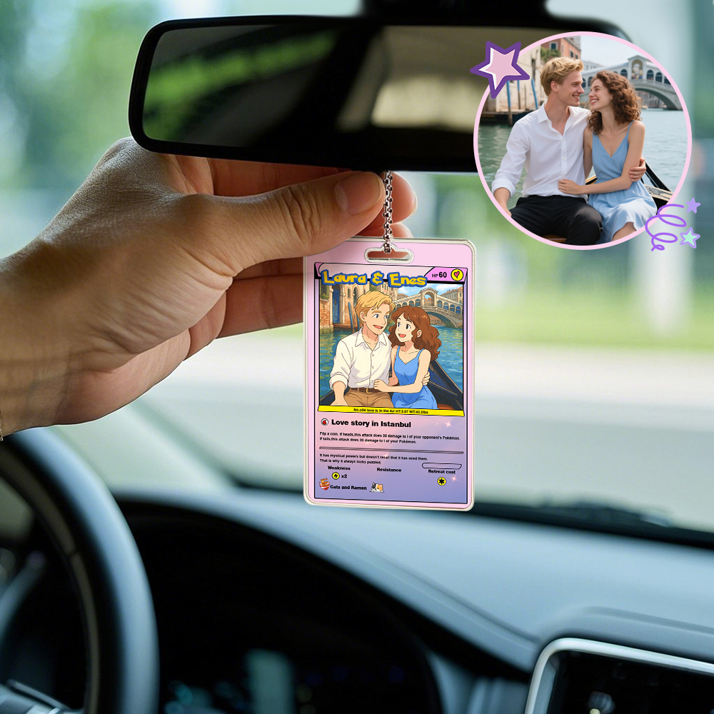 Custom Poke Car Ornament Fathers Day Gift Personalized Cartoon Photo Hanging Decoration for Car Rearview Mirror - MyFaceSocksAU