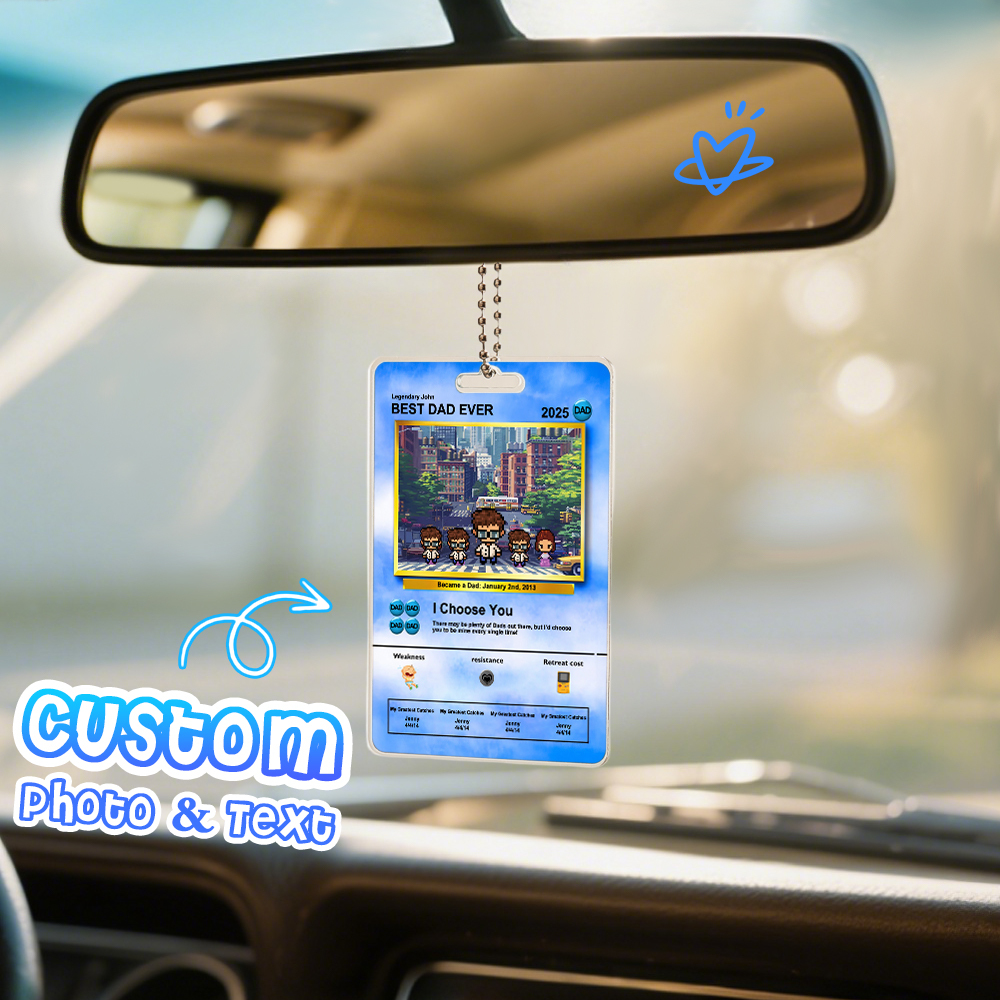 Custom Poke Car Ornament Fathers Day Gift Personalized Cartoon Photo Hanging Decoration for Car Rearview Mirror - MyFaceSocksAU