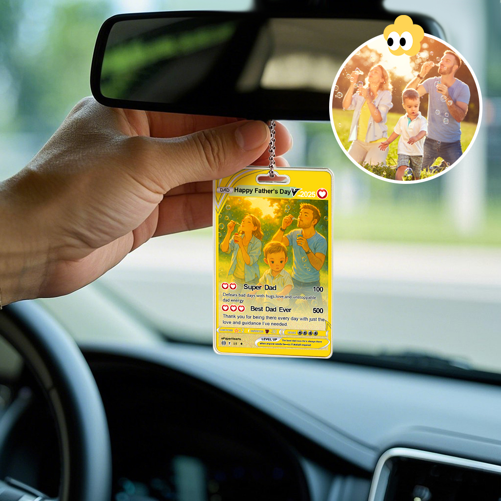 Custom Poke Car Ornament Best Dad Ever Photo Hanging Decoration for Car Rearview Mirror Gift For Dad - MyFaceSocksAU