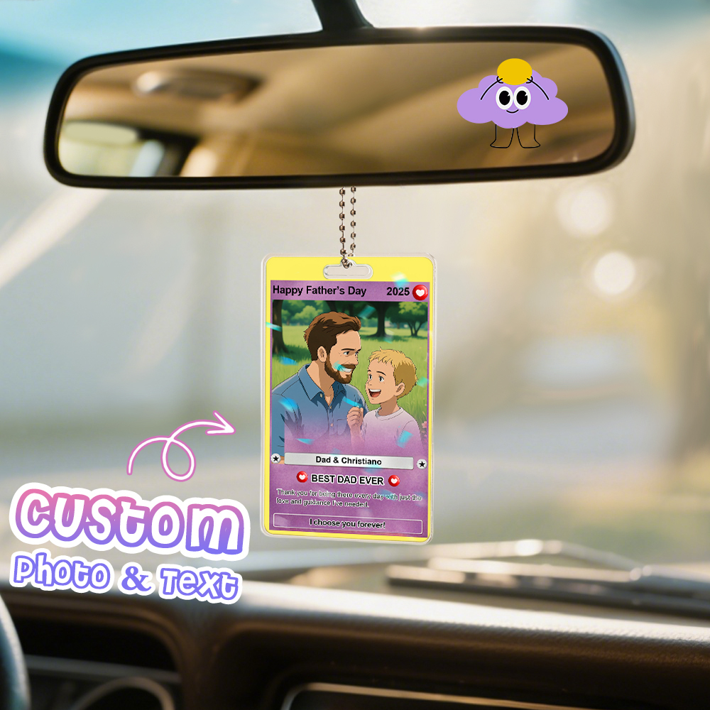 Custom Poke Car Ornament Fathers Day Gift Personalized Cartoon Photo Hanging Decoration for Car Rearview Mirror - MyFaceSocksAU