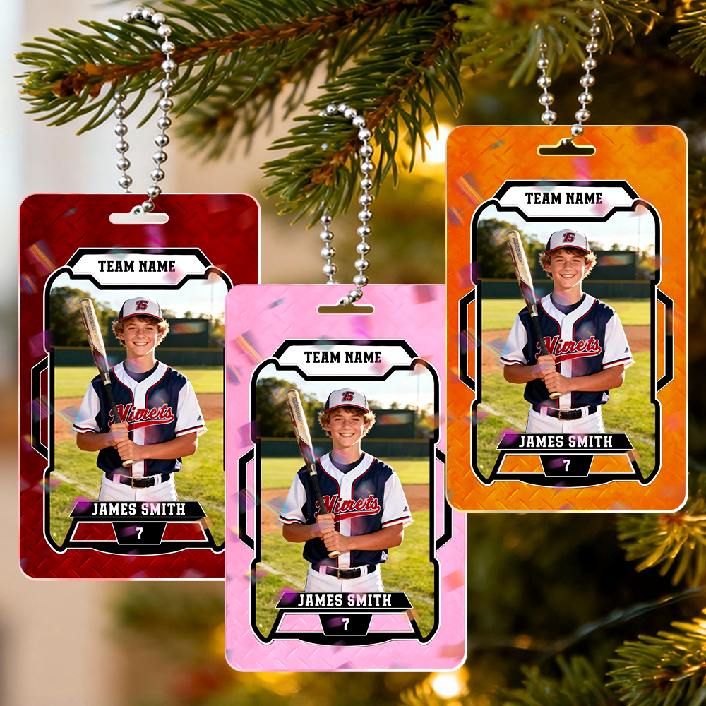 Personalized Athletic Christmas Photo Ornament  Custom Photo Hanging Card Available in Multiple Colors Car Ornament