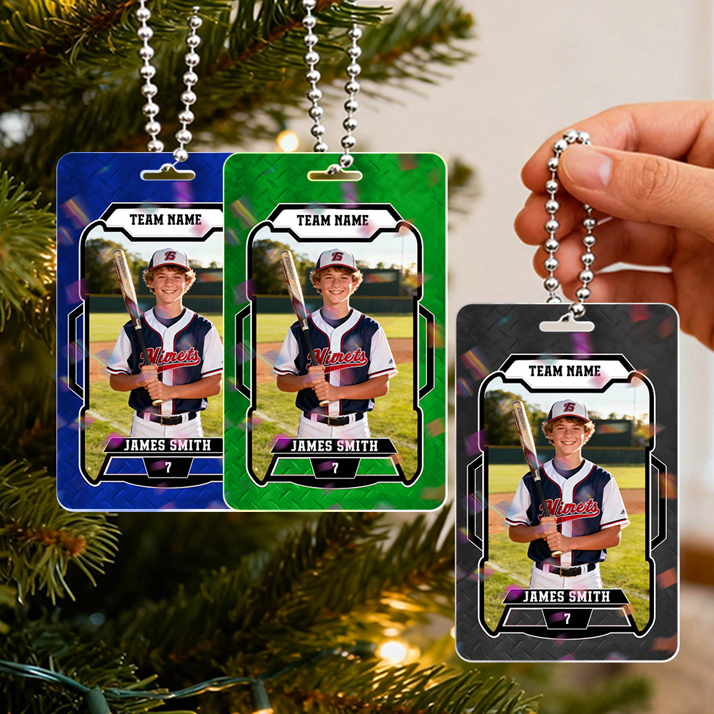 Personalized Athletic Christmas Photo Ornament  Custom Photo Hanging Card Available in Multiple Colors Car Ornament - MyFaceSocksAU