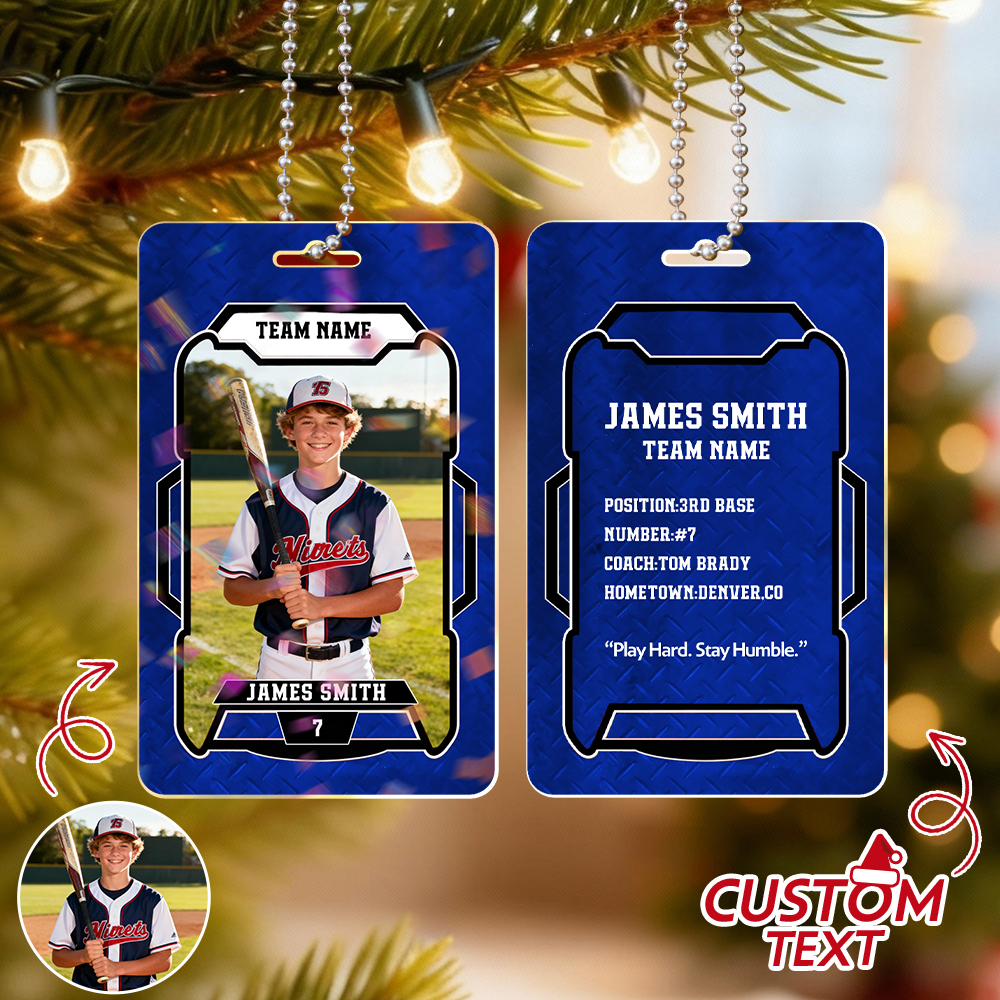 Personalized Athletic Christmas Photo Ornament  Custom Photo Hanging Card Available in Multiple Colors Car Ornament - MyFaceSocksAU
