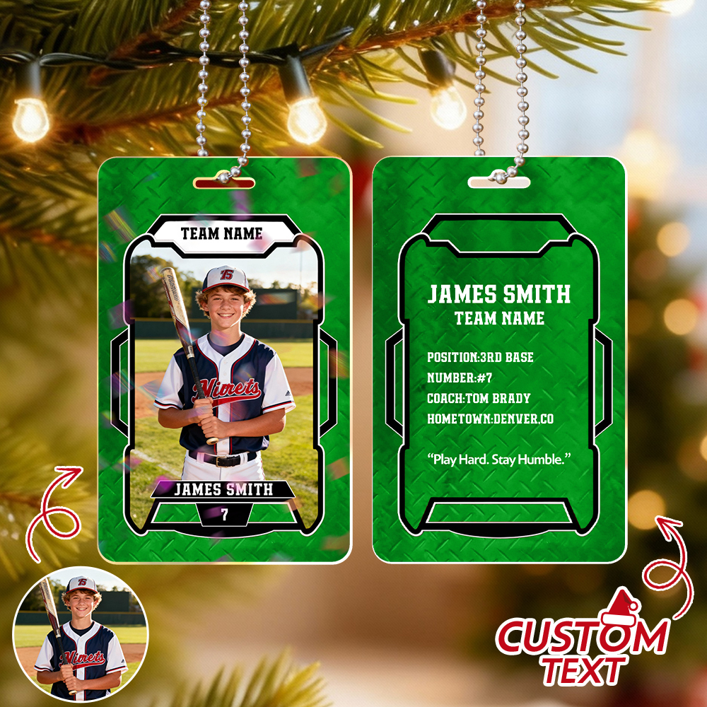 Personalized Athletic Christmas Photo Ornament  Custom Photo Hanging Card Available in Multiple Colors Car Ornament - MyFaceSocksAU