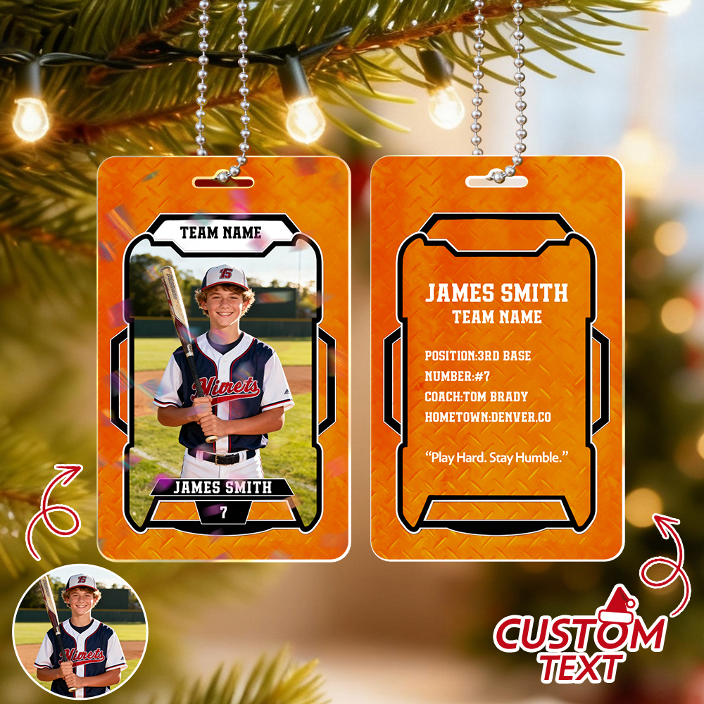 Personalized Athletic Christmas Photo Ornament  Custom Photo Hanging Card Available in Multiple Colors Car Ornament - MyFaceSocksAU