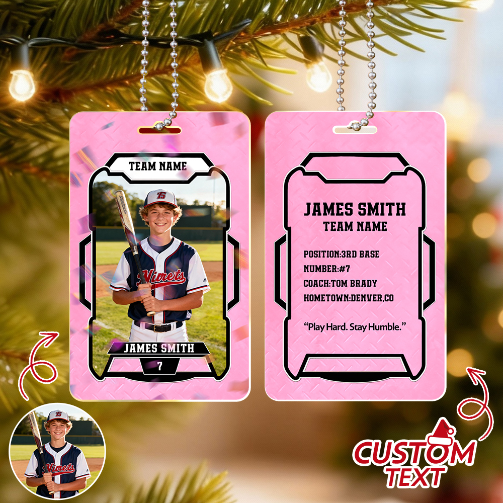 Personalized Athletic Christmas Photo Ornament  Custom Photo Hanging Card Available in Multiple Colors Car Ornament - MyFaceSocksAU