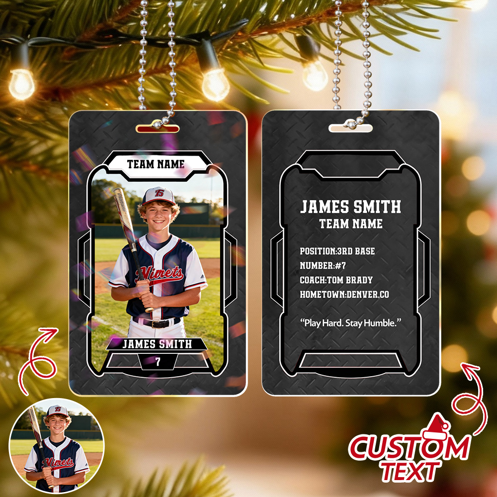 Personalized Athletic Christmas Photo Ornament  Custom Photo Hanging Card Available in Multiple Colors Car Ornament - MyFaceSocksAU