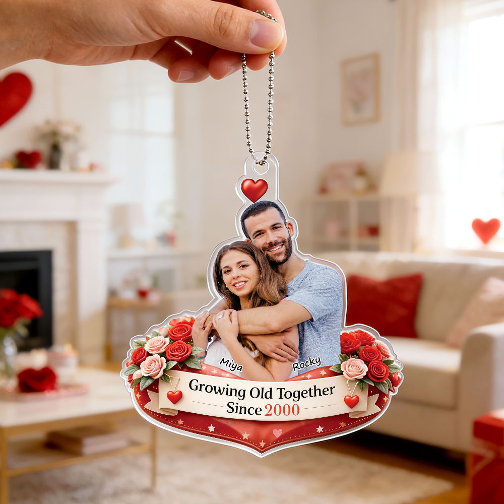Personalized Acrylic Car Hanger Valentine Gifts for Cute Moment Custom Cartoon Photo Gift for Boyfriend & Girlfriend Family Lovers - MyFaceSocksAU