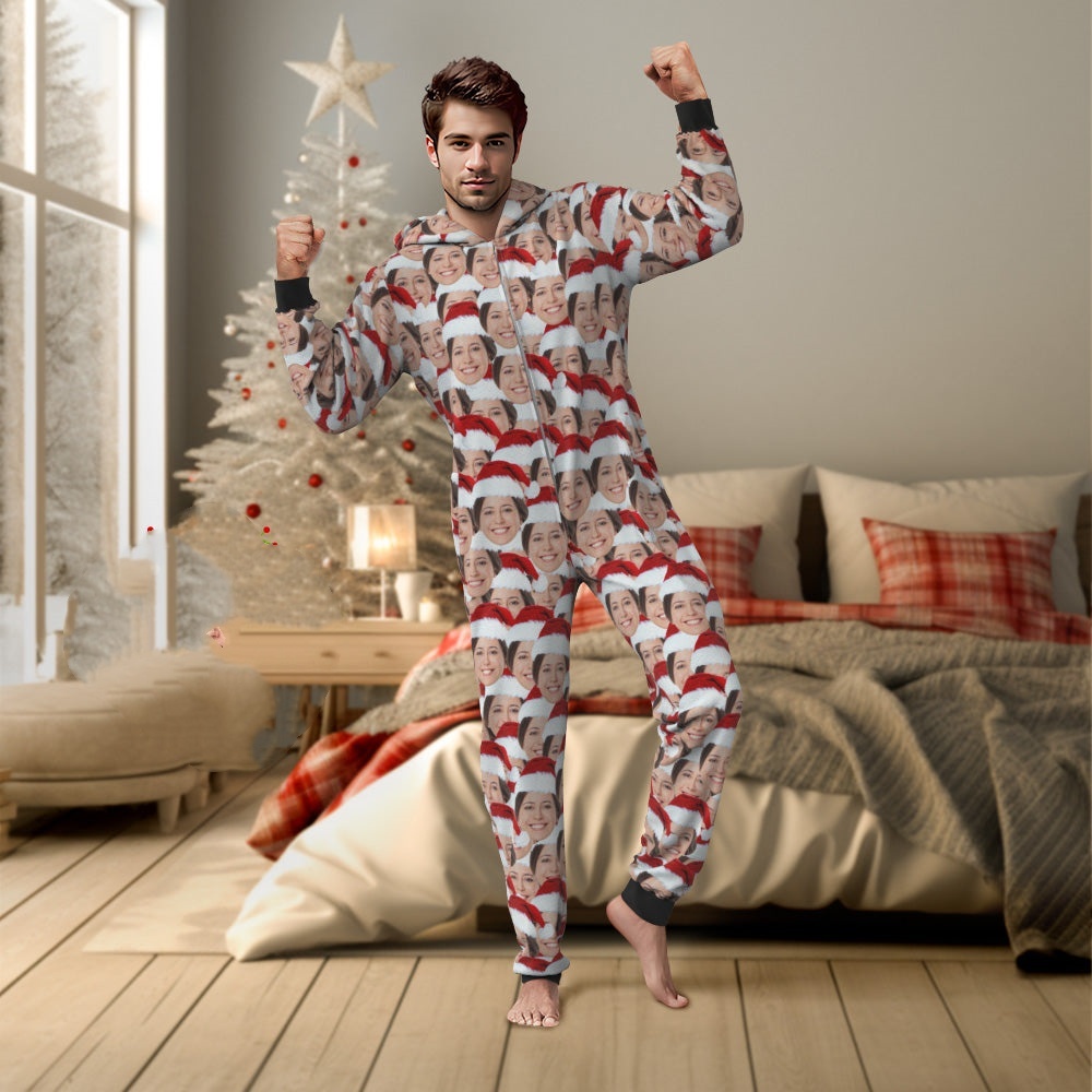 Custom Face Mash Onesies Christmas Pajamas One-Piece Sleepwear Christmas Gift