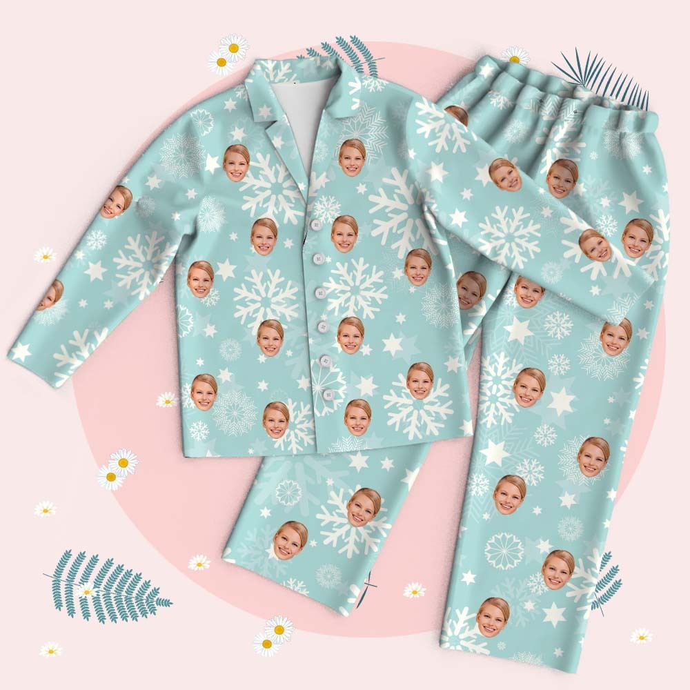 Personalized Pet Lover Face Long Sleeve Sleepwear Christmas Face Pajamas Personalized Photo Blue Santa Pajamas Gift - MyFaceSocksAU