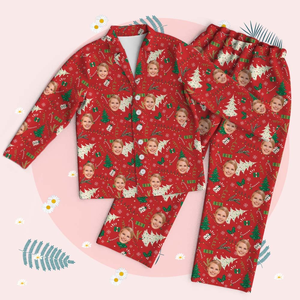 Personalized Pet Lover Face Long Sleeve Sleepwear Christmas Face Pajamas Personalized Photo Blue Santa Pajamas Gift - MyFaceSocksAU